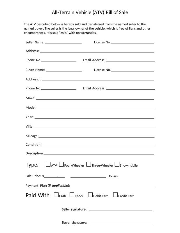 Motorbike Bill of Sale Form Design Template